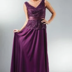 In Stock CD 1455 Size 4 Long Chiffon Lace V Neck Mother Of Wedding Guest Dress Formal Gown