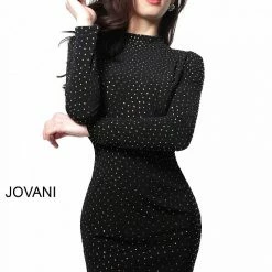 Discontinued Long Sleeve Dresses Jovani 1460 Embellished Long Sleeve Short Cocktail Dress