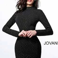 Discontinued Long Sleeve Dresses Jovani 1460 Embellished Long Sleeve Short Cocktail Dress
