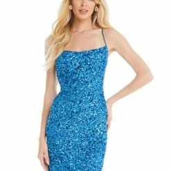 Ashleylauren Sequin Dresses Ashley Lauren 4395 AB Ivory Cocktail Dress Sequins With Lace Up Back Homecoming Dress