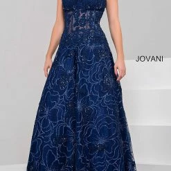 Ballgown Dresses Jovani 14913 Sweetheart Neckline Sheer Embellished Bodice Lace A-line Prom Dress
