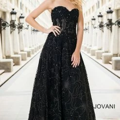 Ballgown Dresses Jovani 14913 Sweetheart Neckline Sheer Embellished Bodice Lace A-line Prom Dress