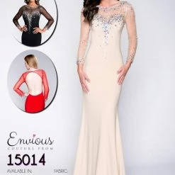 In Stock Envious Couture 15014 Size 00 Prom Dress Champagne Long Sleeves Evening Gown Backless Dresses
