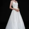 In Stock Ballgown Dresses Nina Canacci 1508 Size 8 White Long Lace Wedding Dress V Neck Bridal Gown Tulle