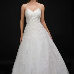 In Stock Ballgown Dresses Nina Canacci 1508 Size 8 White Long Lace Wedding Dress V Neck Bridal Gown Tulle