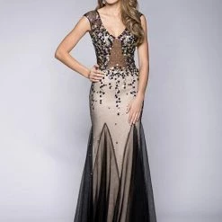 In Stock Mermaid Dresses Envious Couture 15131 Size 0,2,6,10 Long Fitted Sheer Embellished Mermaid Prom Dress