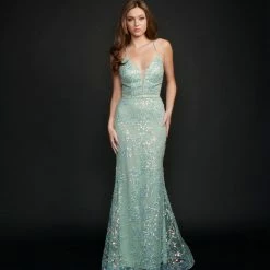 Nina Canacci 1519 Long Fitted Sequin V Neck Formal Dress Prom Pageant Gown Mermaid Dresses