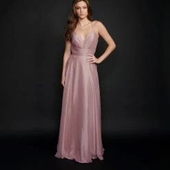 Nina Canacci 1520 Long V Neck Flowy Prom Pageant Dress Or Evening Gown