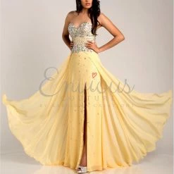 In Stock Envious Couture 15211 Size 0,2,16 A Line Formal Yellow Dress Slit Prom Embellished