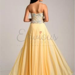 In Stock Envious Couture 15211 Size 0,2,16 A Line Formal Yellow Dress Slit Prom Embellished