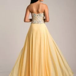 In Stock Envious Couture 15211 Size 0,2,16 A Line Formal Yellow Dress Slit Prom Embellished