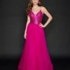 In Stock Nina Canacci 1522 Size 14 Magenta Long A Line Glitter Prom Dress Formal Party Gown V Neck