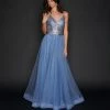 In Stock Nina Canacci 1522 Size 10 Steel Blue Long A Line Glitter Prom Dress Formal Party Gown V Neck
