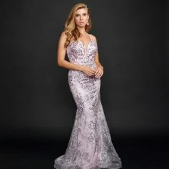 Corset Dresses Nina Canacci 1524 Long Sequin Prom Pageant Gown Evening Dress Light Pink