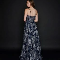 In Stock Nina Canacci 1525 Long Sequin Prom Dress A Line Pageant Gown Size 6 Navy/Silver