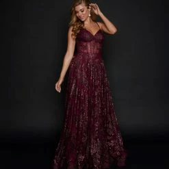 In Stock Nina Canacci 1525 Long Sequin Prom Dress A Line Pageant Gown Size 6 Navy/Silver