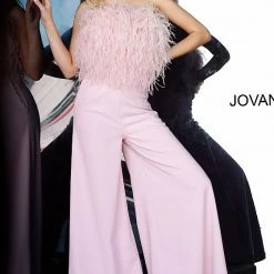 Jumpsuits & Rompers Jovani 1542 Long Wide Leg Prom Pageant Jumpsuit Ostrich Feather Jump Suit