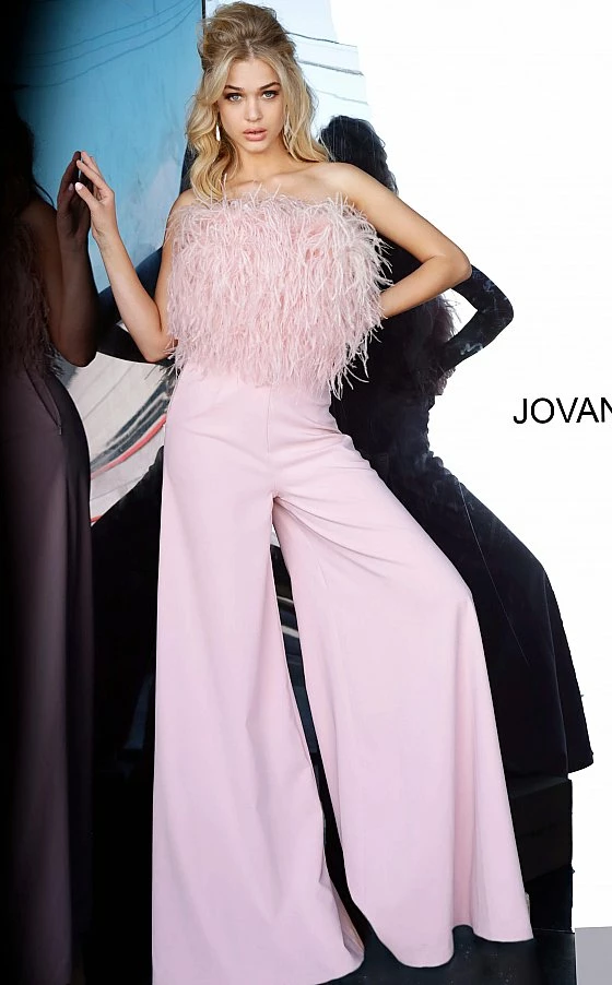 Jumpsuits & Rompers Jovani 1542 Long Wide Leg Prom Pageant Jumpsuit Ostrich Feather Jump Suit 3 Jumpsuits & Rompers Jovani 1542 Long Wide Leg Prom Pageant Jumpsuit Ostrich Feather Jump Suit