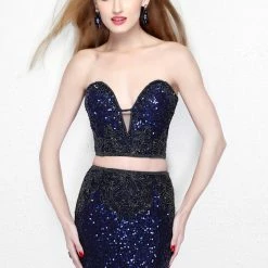 In Stock Primavera Couture 1595 Two Piece Beaded Fitted Prom Dress Red Size 6 Plunging Neckline Mermaid Dresses