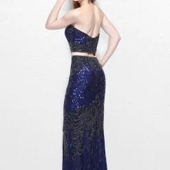 In Stock Primavera Couture 1595 Two Piece Beaded Fitted Prom Dress Red Size 6 Plunging Neckline Mermaid Dresses