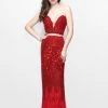 In Stock Primavera Couture 1595 Two Piece Beaded Fitted Prom Dress Red Size 6 Plunging Neckline Mermaid Dresses