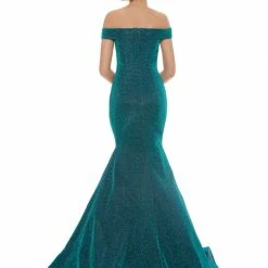 In Stock Ashley Lauren 1606 Size 6 Long Metallic Mermaid Prom Dress Of The Shoulder Pageant Gown