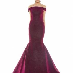 In Stock Ashley Lauren 1606 Size 6 Long Metallic Mermaid Prom Dress Of The Shoulder Pageant Gown