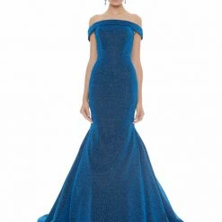 In Stock Ashley Lauren 1606 Size 6 Long Metallic Mermaid Prom Dress Of The Shoulder Pageant Gown