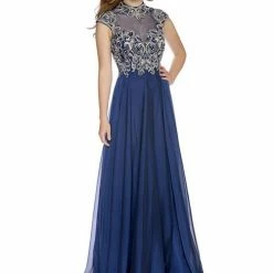 In Stock Envious Couture 16071 Size 8 Prom Dress Pageant Gown Lace Sheer High Neck Long Sleeve Dresses