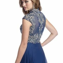 In Stock Envious Couture 16071 Size 8 Prom Dress Pageant Gown Lace Sheer High Neck Long Sleeve Dresses