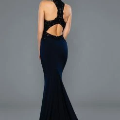 Stella Couture 16084 Long Fitted Sheer Lace Cutout Formal Dress Prom Gown