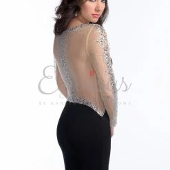 In Stock Backless Dresses Envious Couture 16114 Prom Dress In Black Size 00 Sheer Long Sleeves Long Formal