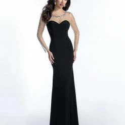 In Stock Backless Dresses Envious Couture 16114 Prom Dress In Black Size 00 Sheer Long Sleeves Long Formal