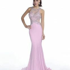 In Stock Envious Couture 16135 Pink Size 0, 10 Pink Prom Dress Pageant Gown Stretch Jersey Sheer Long Dress CLEARANCE
