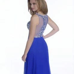 In Stock Envious Couture 16164 Size 0, 2, 4, 6, 8 Long Sheer A Line High Neck Formal Prom Dress Blue