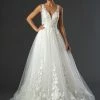 In Stock Stella Couture 22512 Size 10 Long A Line Lace V Neck Wedding Dress Shimmer Sheer Back