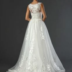 In Stock Stella Couture 22512 Size 10 Long A Line Lace V Neck Wedding Dress Shimmer Sheer Back