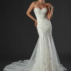 In Stock Mermaid Dresses Stella Couture 21080 Size 8 Long Fit & Flare Lace Wedding Dress Bridal Gown Strapless