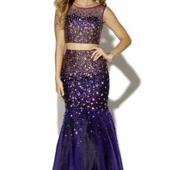 In Stock Jolene 16190 Size 10 Long Two Piece Sequin Mermaid Prom Dress High Neck