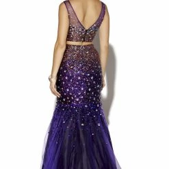 In Stock Jolene 16190 Size 10 Long Two Piece Sequin Mermaid Prom Dress High Neck