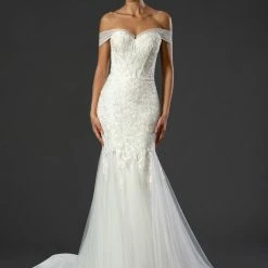 In Stock Mermaid Dresses Stella Couture 22509 Size 4 Bridal Off The Shoulder Mermaid Wedding Dress Shimmer Lace