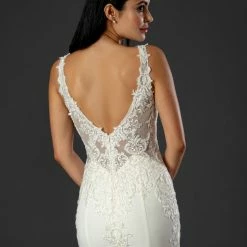 In Stock Stella Couture 21073 Size 8 Long Sheer V Neck Lace Wedding Dress Reception Gown Train 9 In Stock Stella Couture 21073 Size 8 Long Sheer V Neck Lace Wedding Dress Reception Gown Train