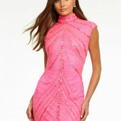 Ashleylauren Ashley Lauren 1624 High Neckline Beaded Fitted Prom Dress Sequins Evening Gown Sequin Dresses