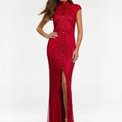 Ashleylauren Ashley Lauren 1624 High Neckline Beaded Fitted Prom Dress Sequins Evening Gown Sequin Dresses