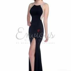 In Stock CLEARANCE Envious Couture 16257 Size 0 Black Embellished Prom Dress Sheer Cutout Stretch