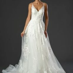 In Stock Stella Couture 21082 Size 16 Long A Line Off White Lace V Neck Prom Wedding Dress Ballgown Dresses