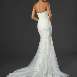 In Stock Stella Couture 22510 Size 4 Long Lace Bridal Gown Strapless Wedding Dress Sheer Train
