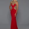 Stella Couture 18176 Long Red Sheer Lace High Neck Formal Prom Pageant Dress