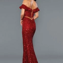 In Stock Stella Couture 22032 Size 2 Blue Long Fitted Off The Shoulder Formal Dress Sequin Slit Prom Gown Corset Dresses