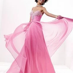 In Stock Tiffany Designs Prom Dress 16716 Pink Cerise Size 14 Pageant Gown Chiffon Long CLEARANCE